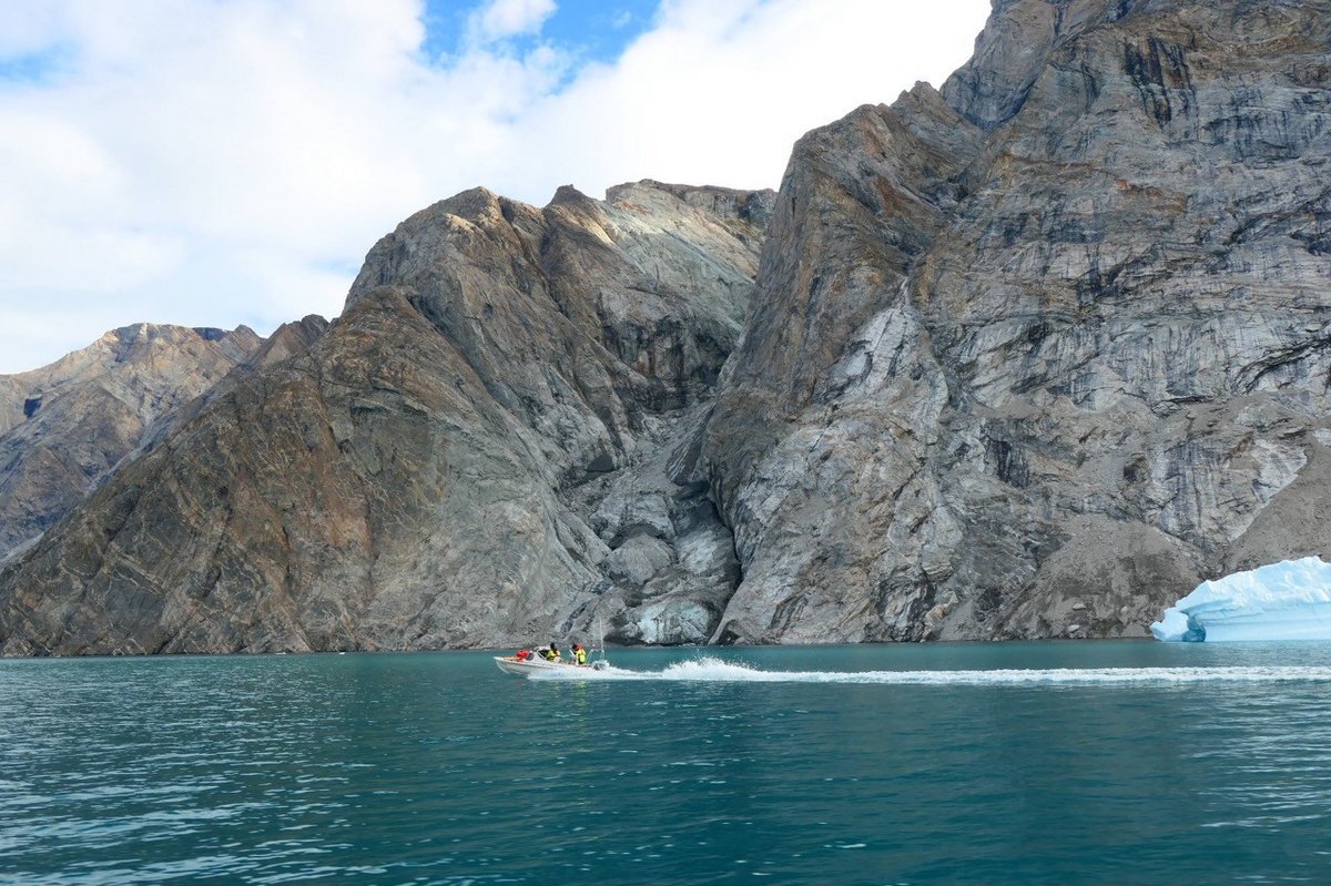 Researchers navigate the fjord systems in small, fast Mopa boats.